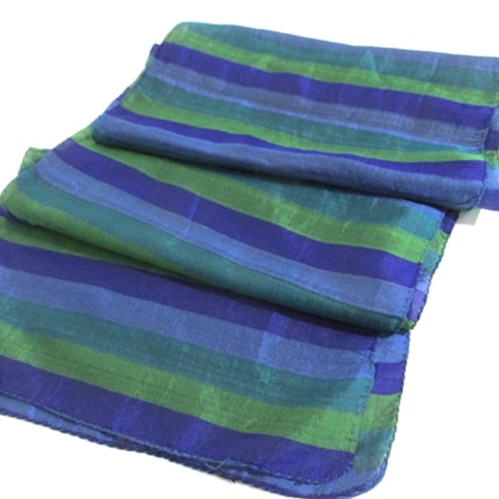 Blue&Green Striped Silk Ribbon Scarf